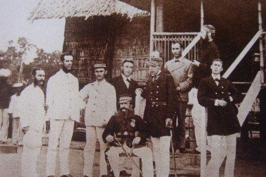 Sir William Jervois (seated) with JWW Brich stading to his left, and Frank A Swettenham right most by the staircase