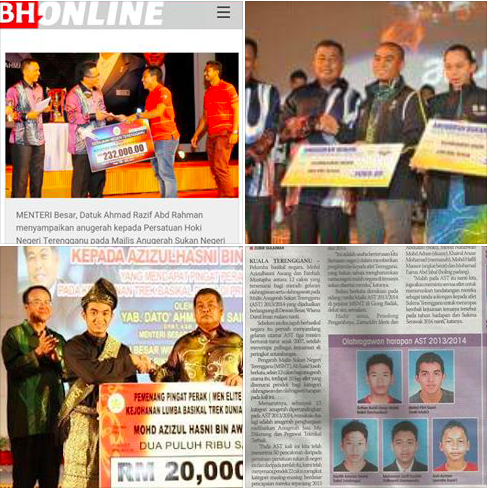 Screenshot of pictures of Azizulhasni Awang and the Terengganu Hockey Association receiving state awards