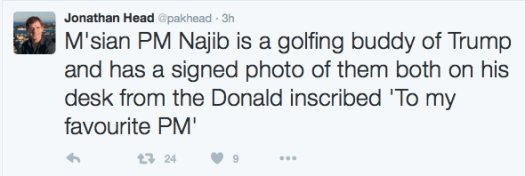 A tweet by Jonathan Head, BBC's Southeast Asia correspondent 