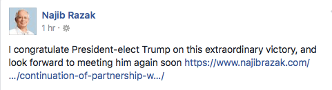 Najib Razak's looking forward to meeting Trump...again